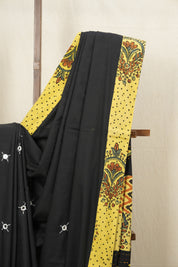 Black Cotton Patchwork Saree-SRBCPS215