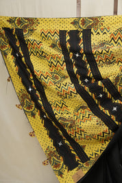 Black Cotton Patchwork Saree-SRBCPS215