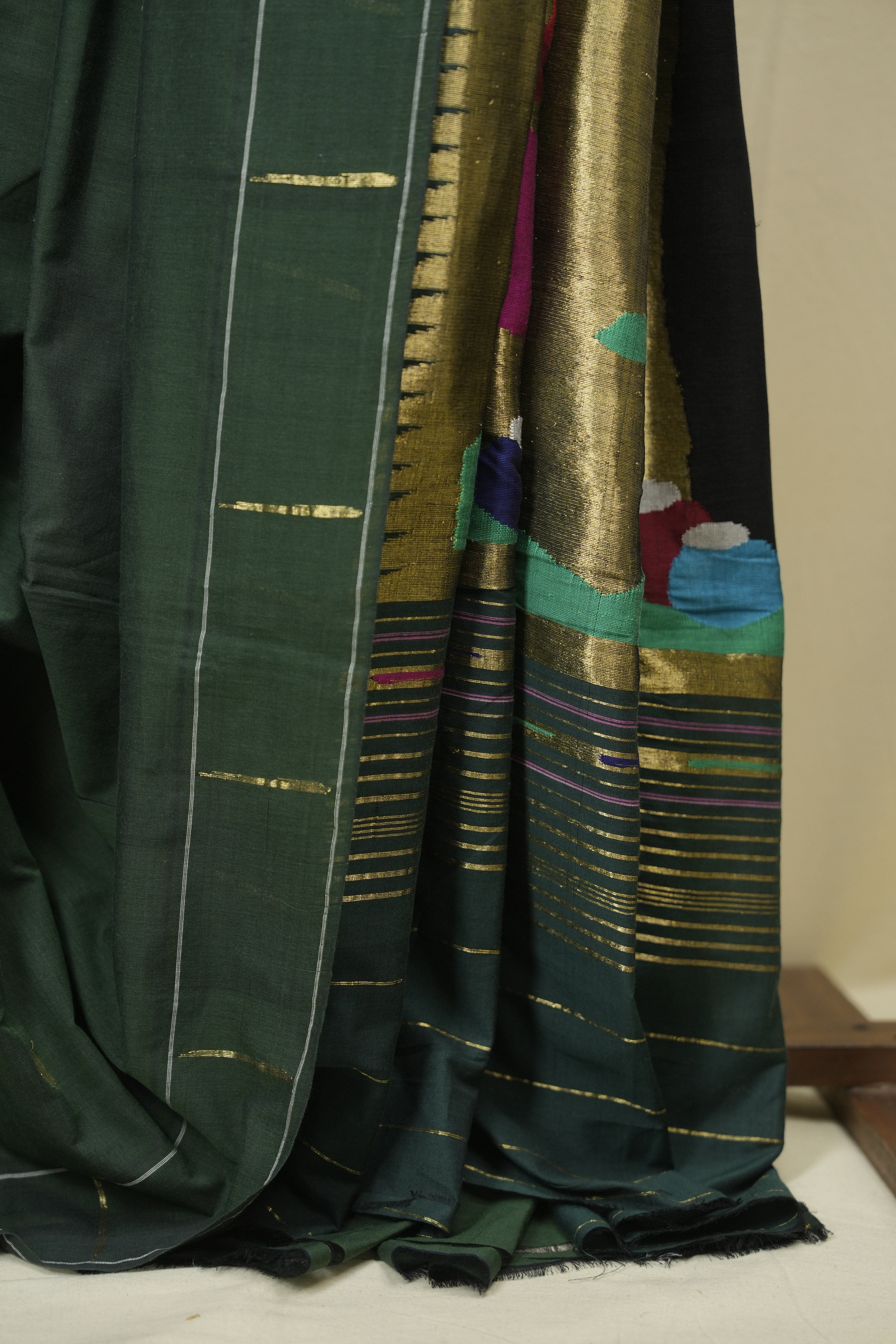 Bottle Green Cotton Paithani Saree - SRBGCPS772