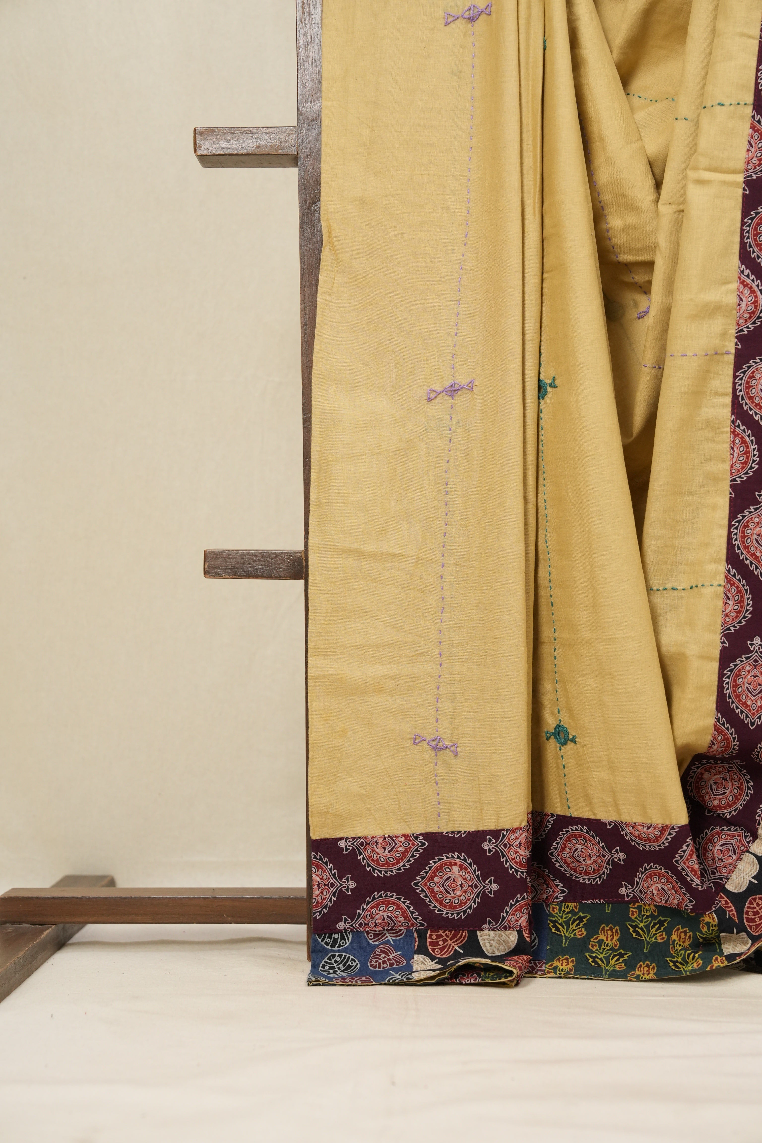 Beige Cotton Patchwork Saree - SRBCPWS168