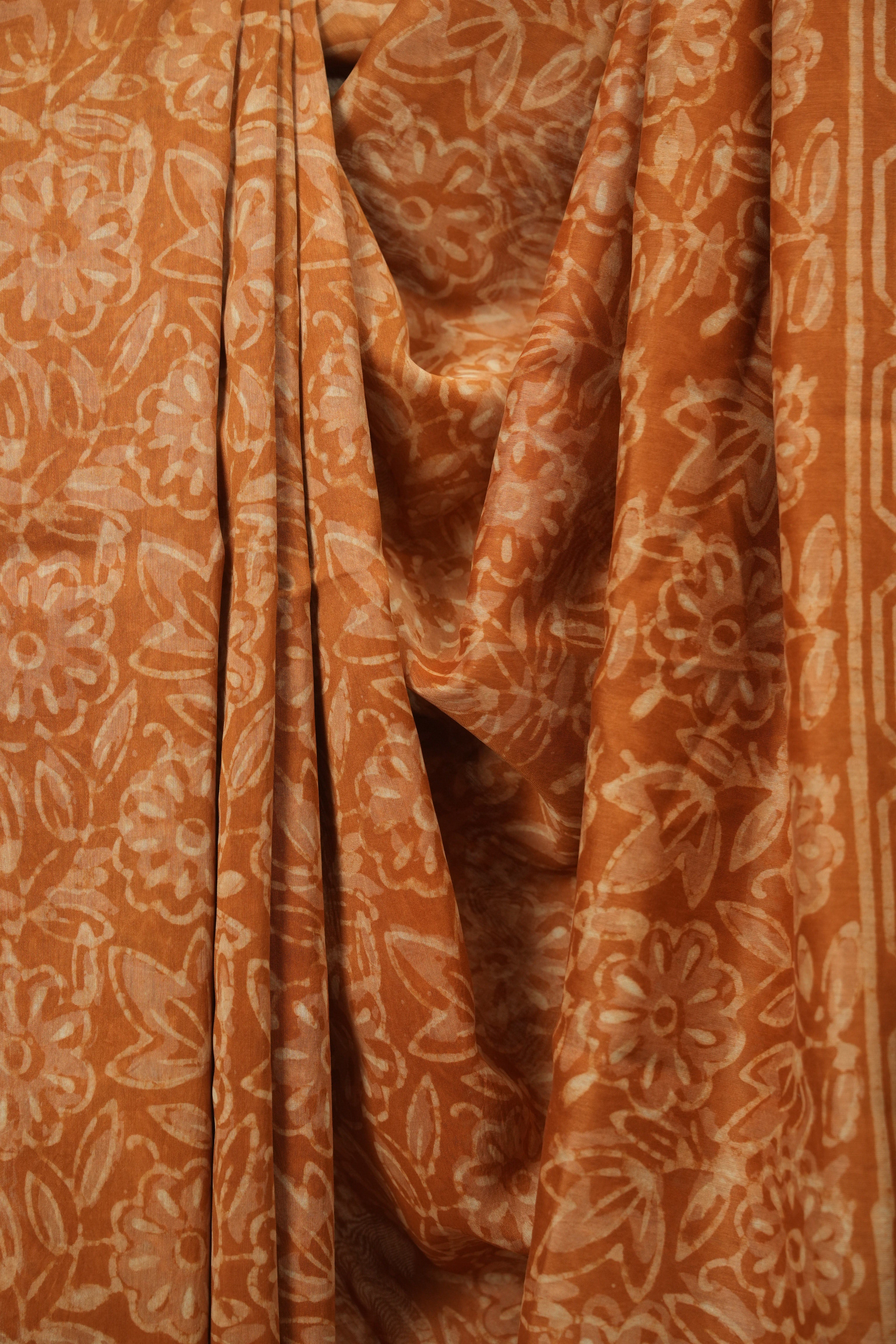 Ochre Yellow HBP Cotton Silk Saree With Chanderi Border - SROYCSS1789
