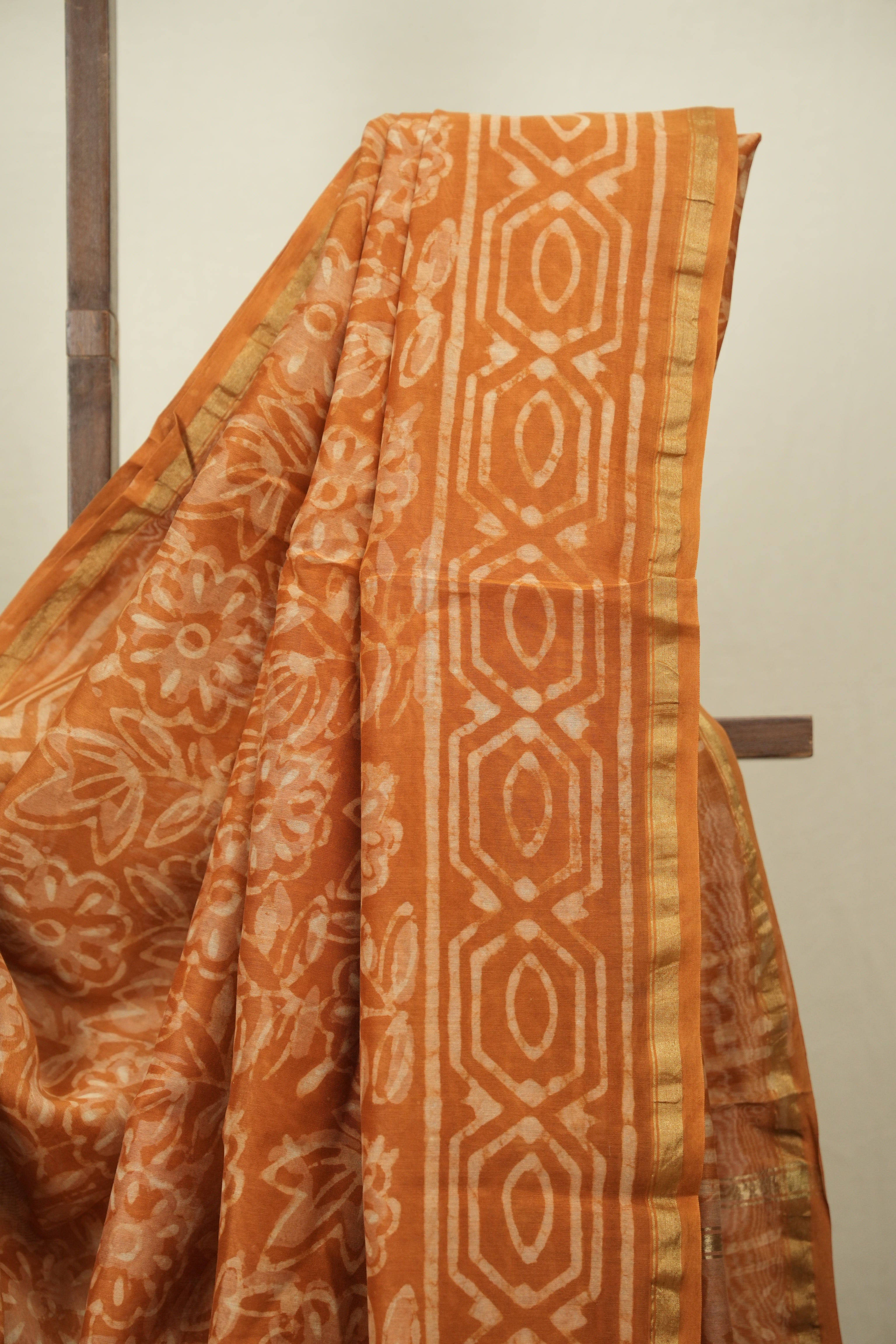 Ochre Yellow HBP Cotton Silk Saree With Chanderi Border - SROYCSS1789