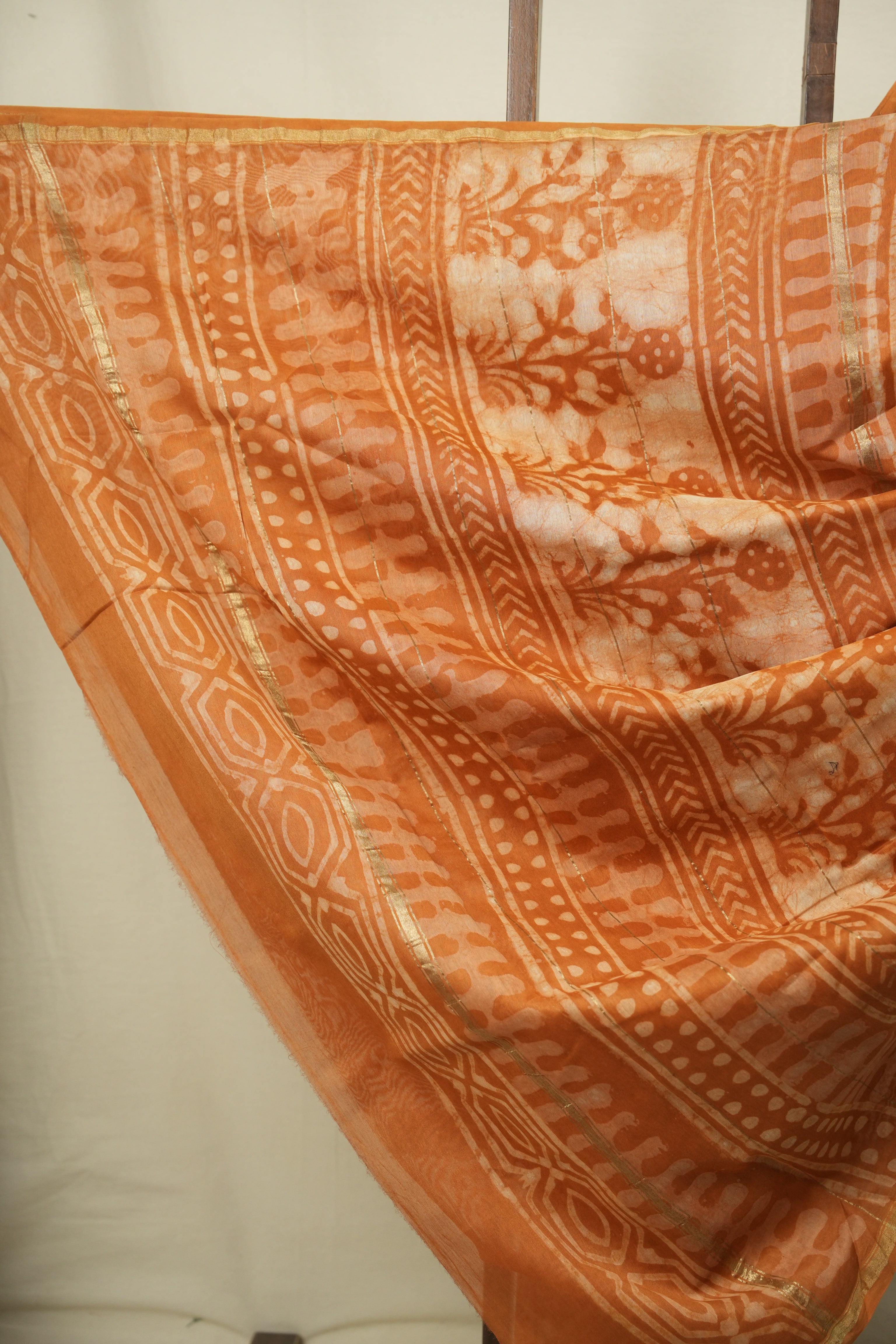 Ochre Yellow HBP Cotton Silk Saree With Chanderi Border - SROYCSS1789