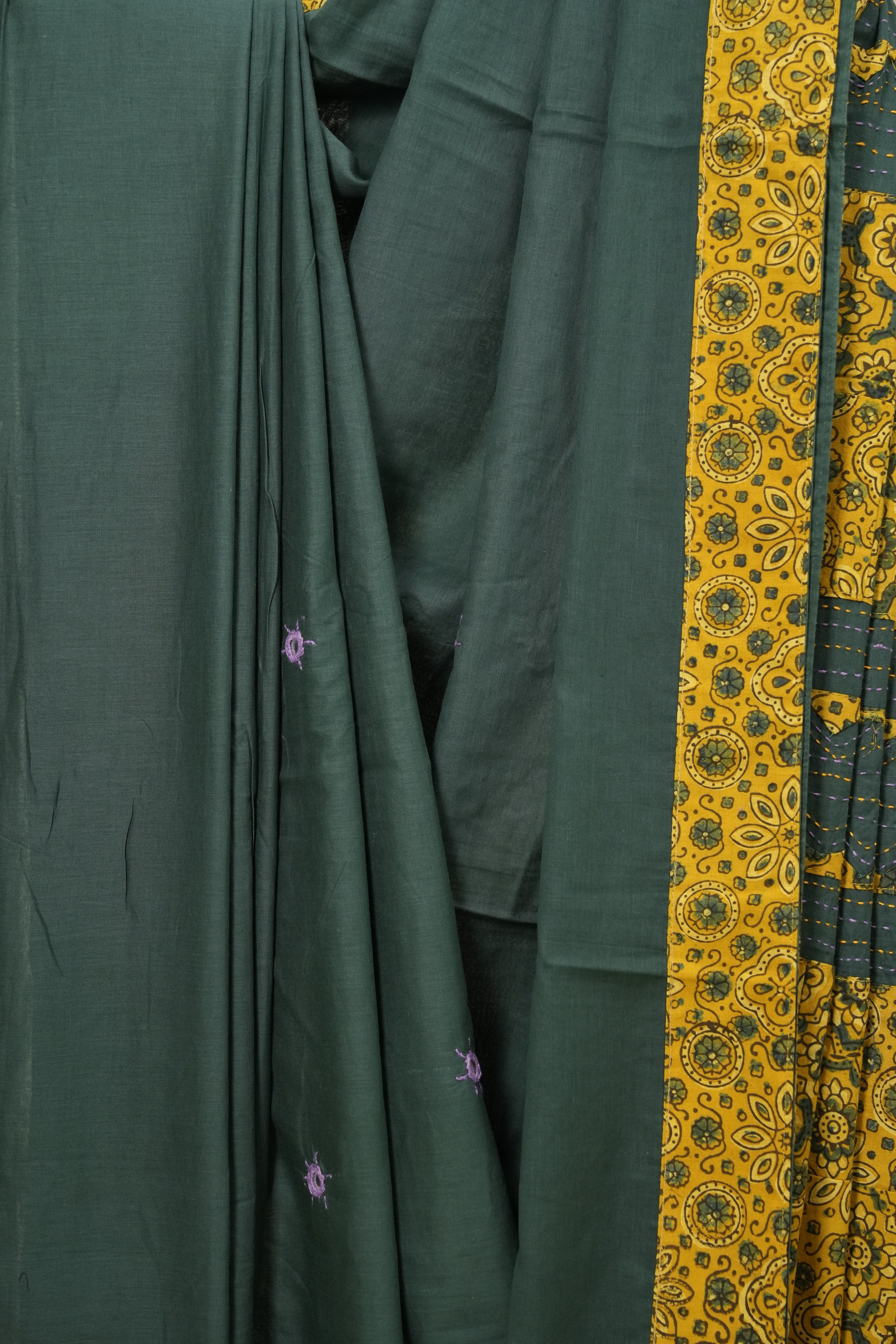 Green Cotton Patchwork Saree - SRGCPS250