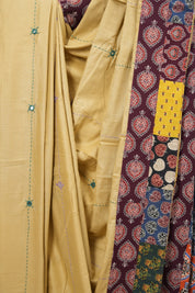 Beige Cotton Patchwork Saree-SRBCPWS191