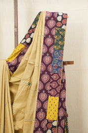 Beige Cotton Patchwork Saree-SRBCPWS191