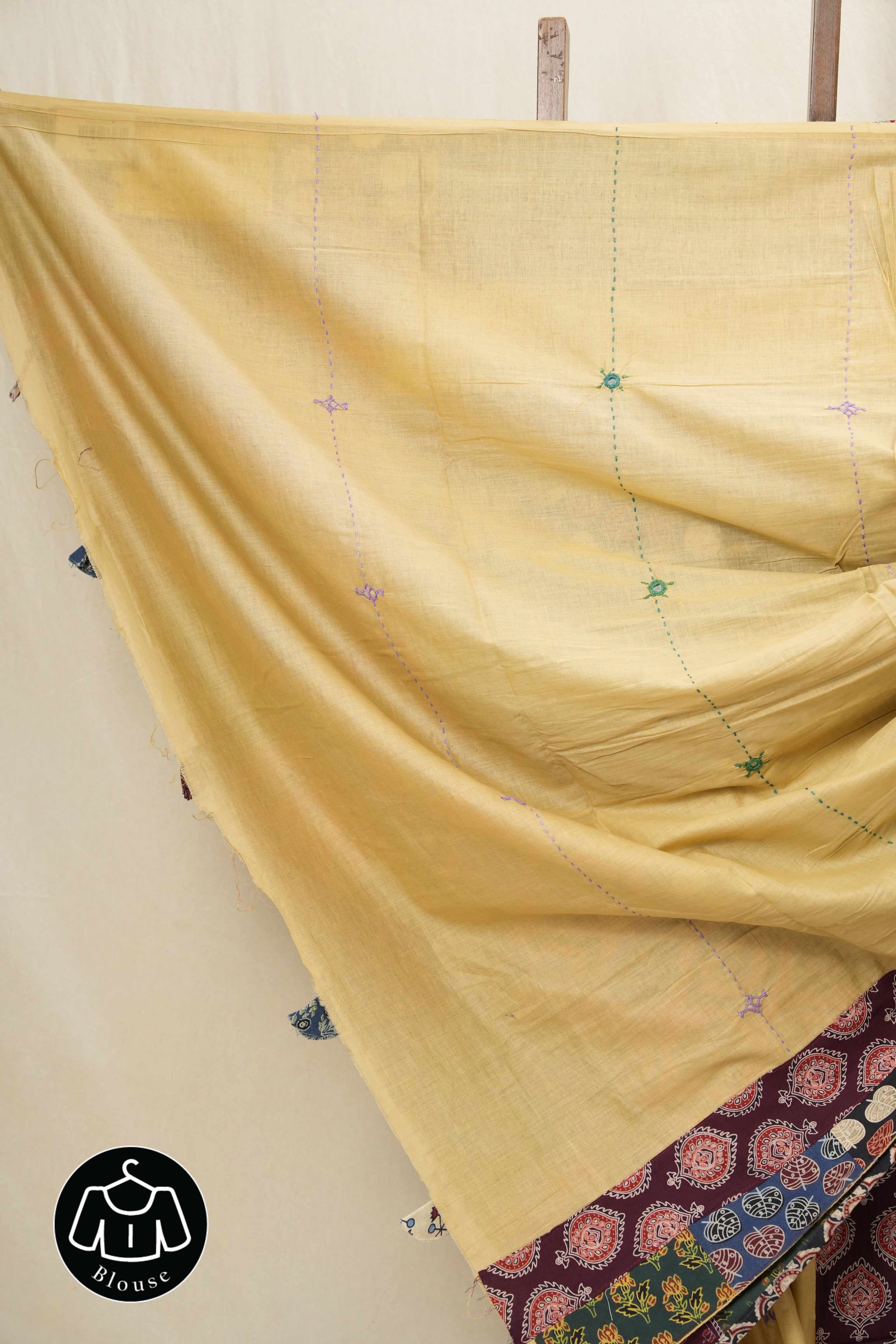 Beige Cotton Patchwork Saree-SRBCPWS191