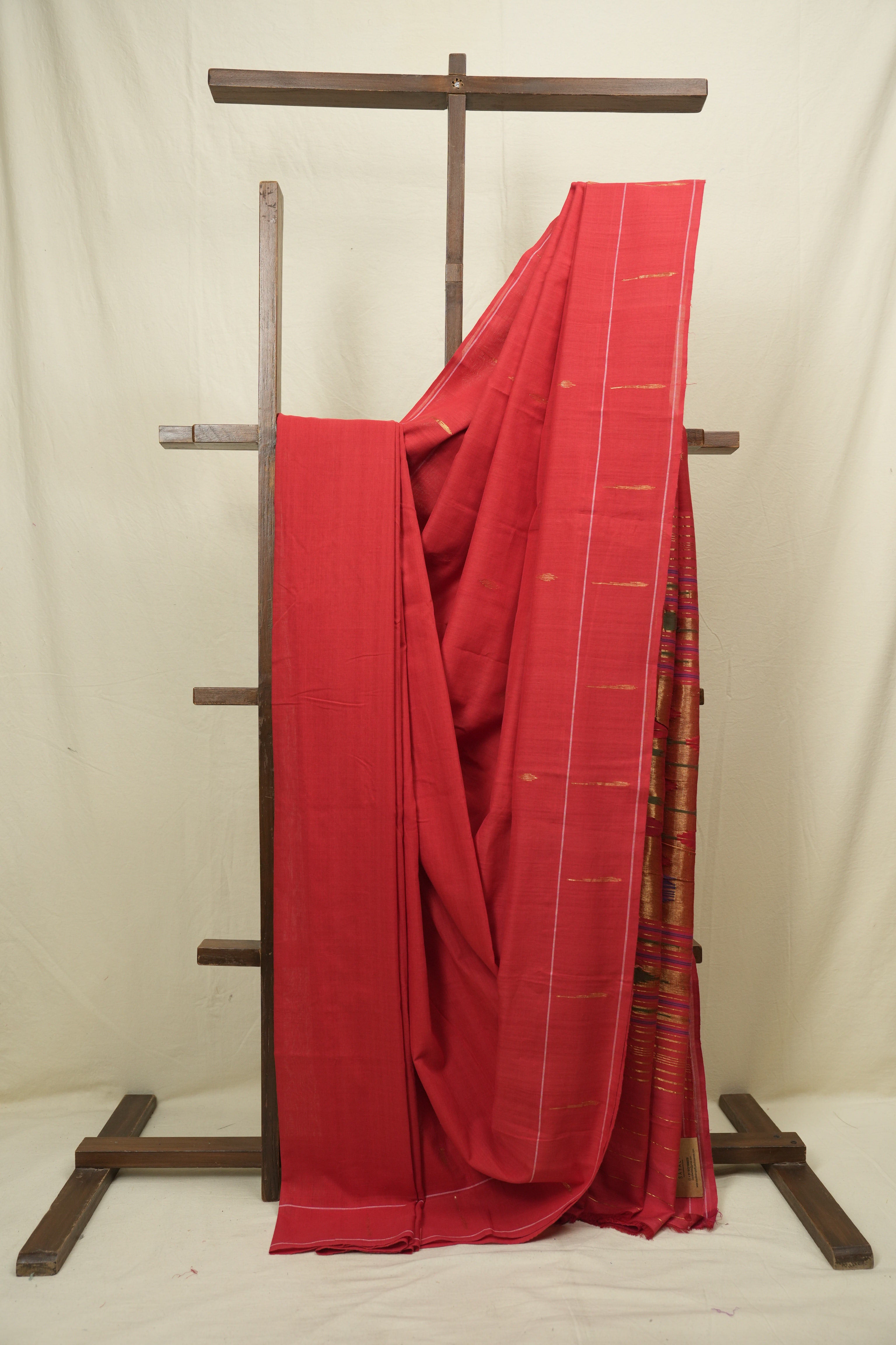 Tomato Red Cotton Paithani Saree - SRTRCPS780