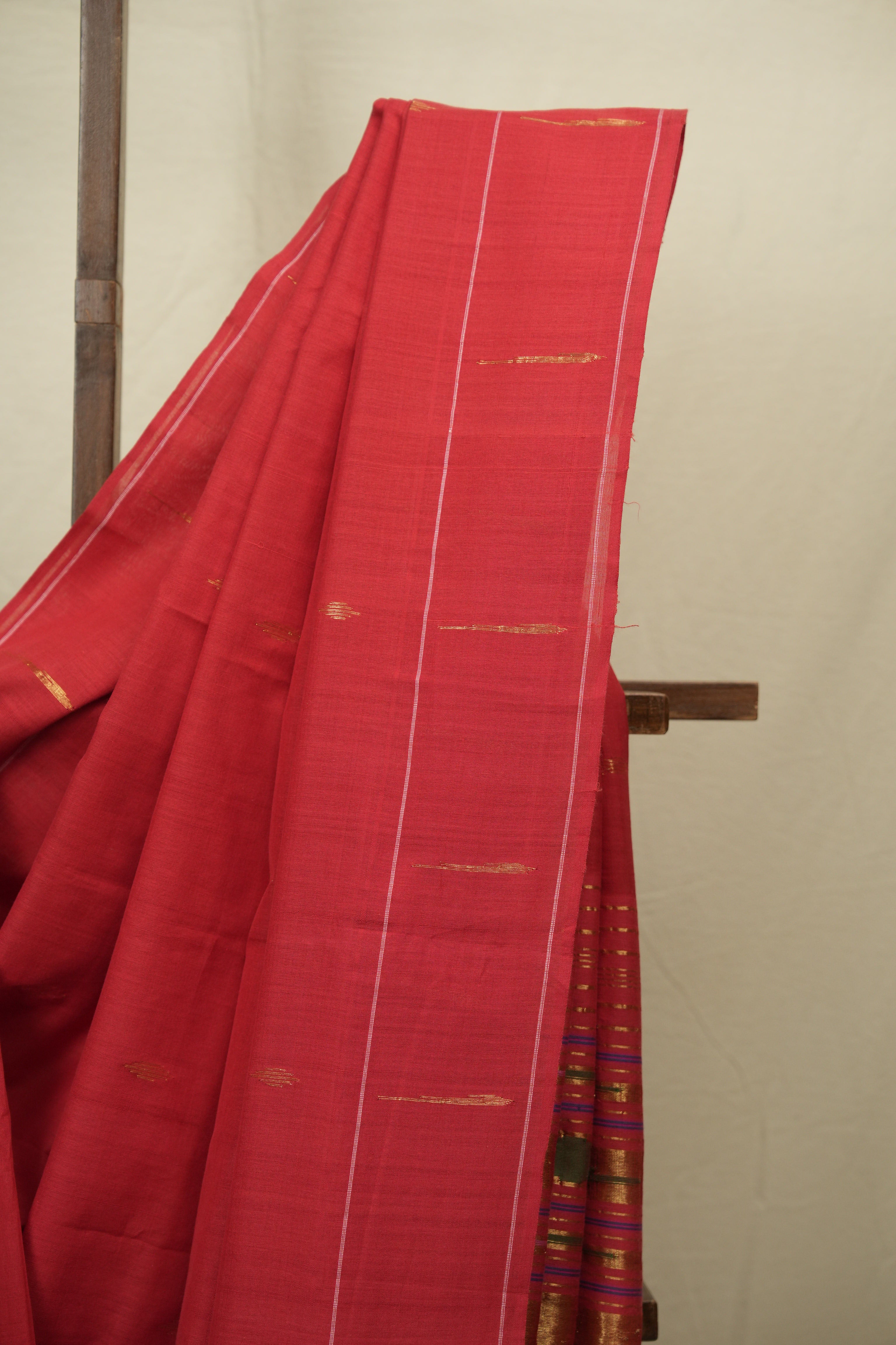 Tomato Red Cotton Paithani Saree - SRTRCPS780