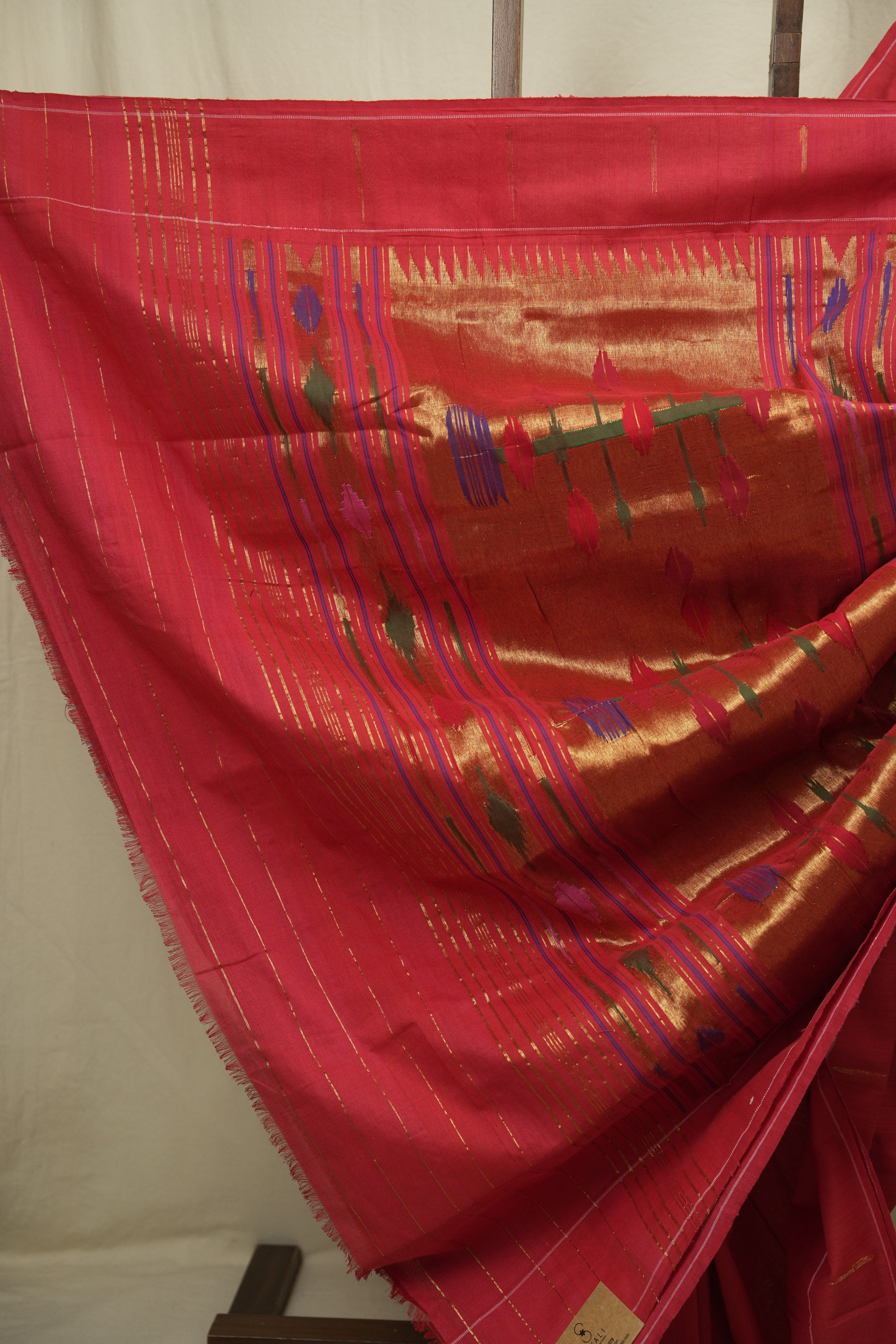 Tomato Red Cotton Paithani Saree - SRTRCPS780