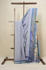 Pastel Blue Cotton Paithani Saree (DEFECT) - SRPBCPS74-PI