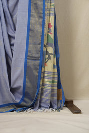Pastel Blue Cotton Paithani Saree - SRPBCPS438