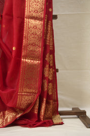 Dark Red Chanderi Silk Saree - SRDRCSS492