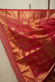 Dark Red Chanderi Silk Saree - SRDRCSS492