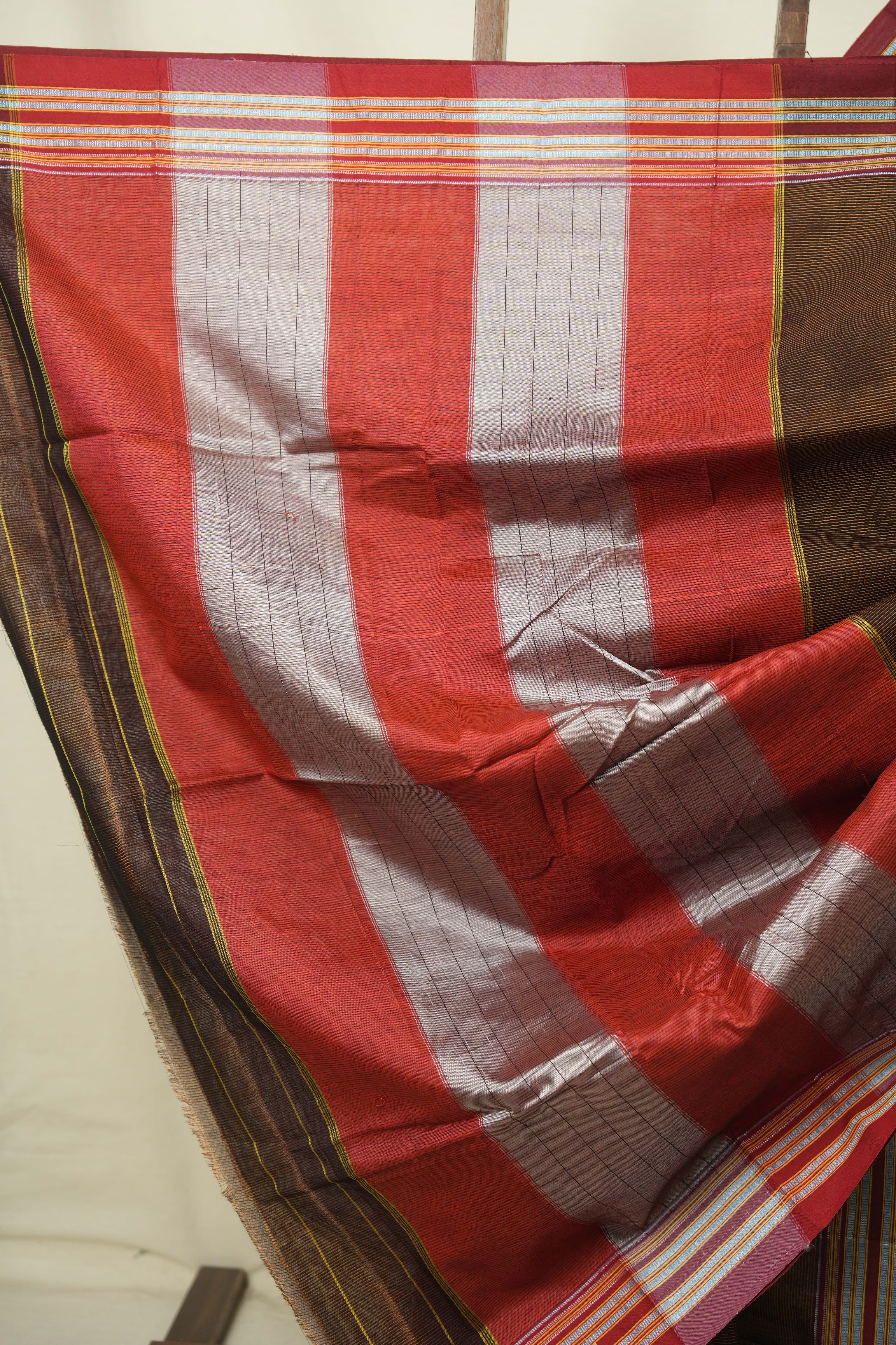 Rust Cotton IIkal Saree - SRRCIS1103