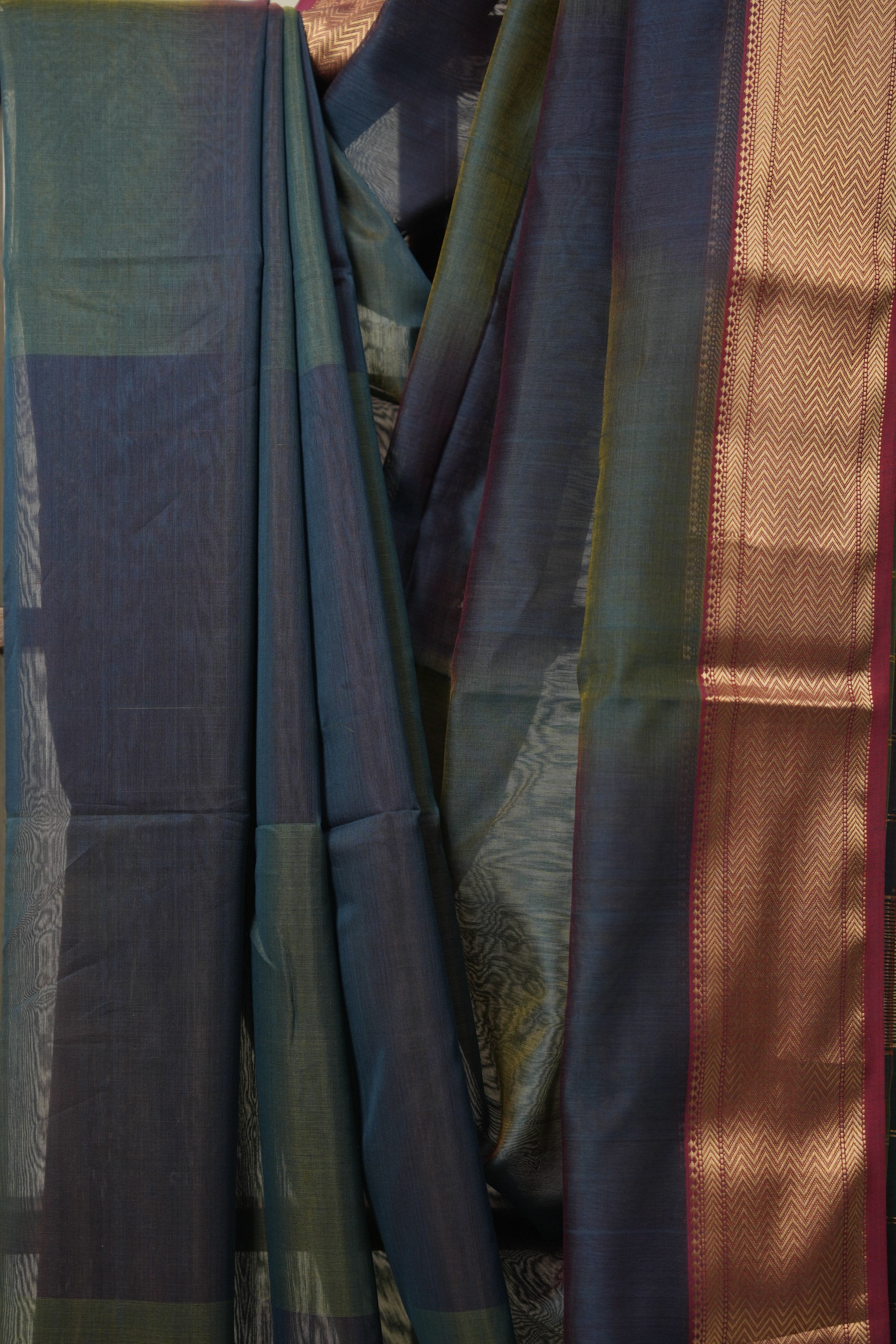 Two Tone Blue Maheshwari Saree - SRTTBMS891