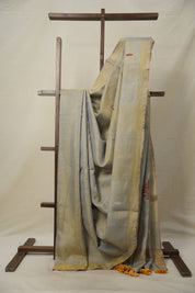 Grey Gold Tissue Linen Jamdani Saree - SRGTLJS223