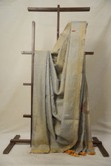 Grey Gold Tissue Linen Jamdani Saree - SRGTLJS223