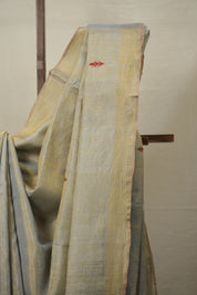 Grey Gold Tissue Linen Jamdani Saree - SRGTLJS223