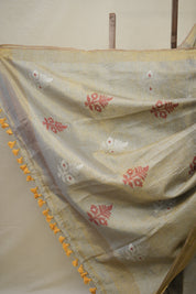 Grey Gold Tissue Linen Jamdani Saree - SRGTLJS223