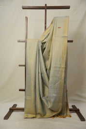Two Tone Gold Blue Tissue Linen Jamdani Saree - SRTTGBTLJS148