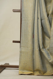 Two Tone Gold Blue Tissue Linen Jamdani Saree - SRTTGBTLJS148