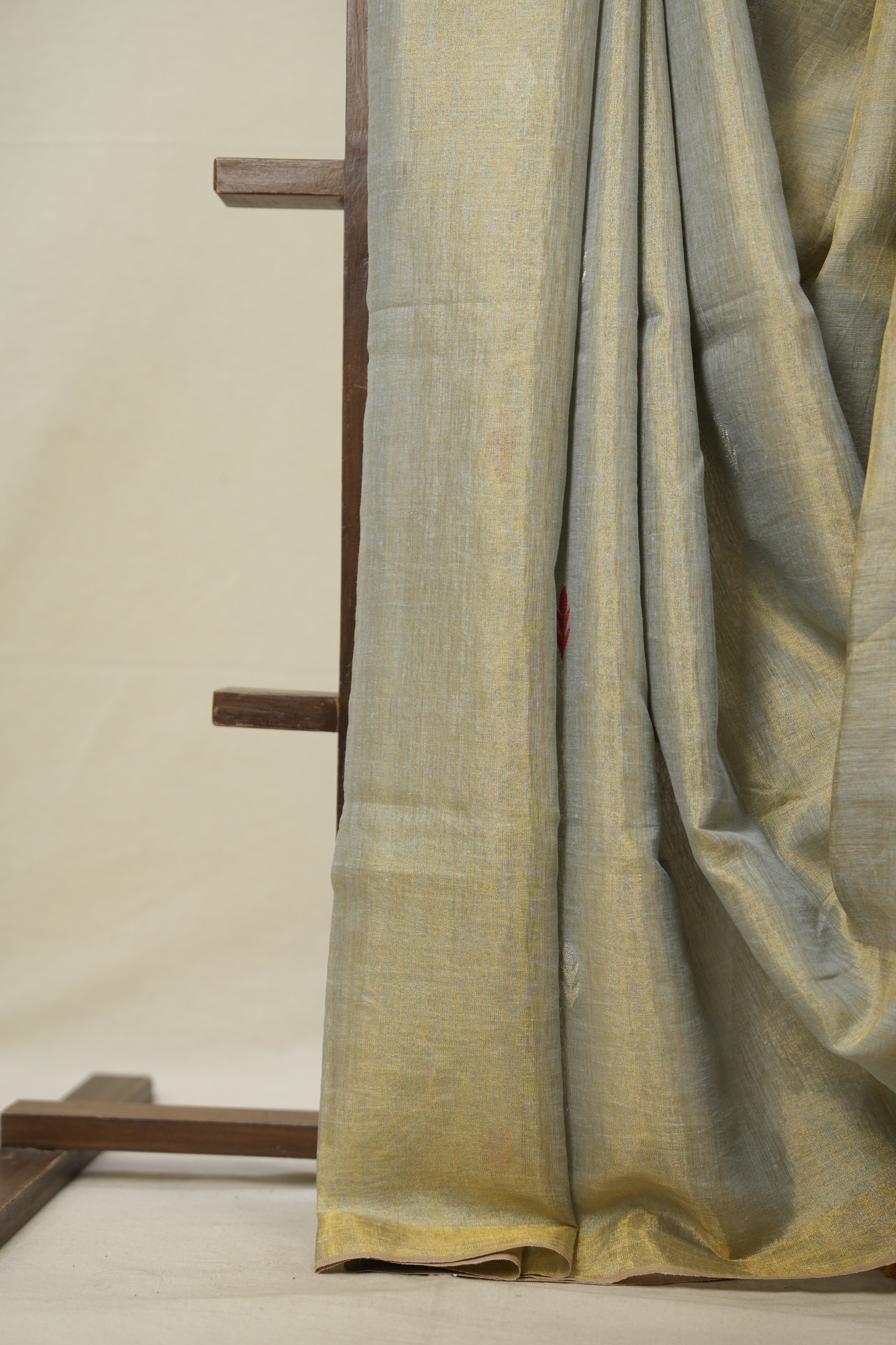 Two Tone Gold Blue Tissue Linen Jamdani Saree - SRTTGBTLJS148