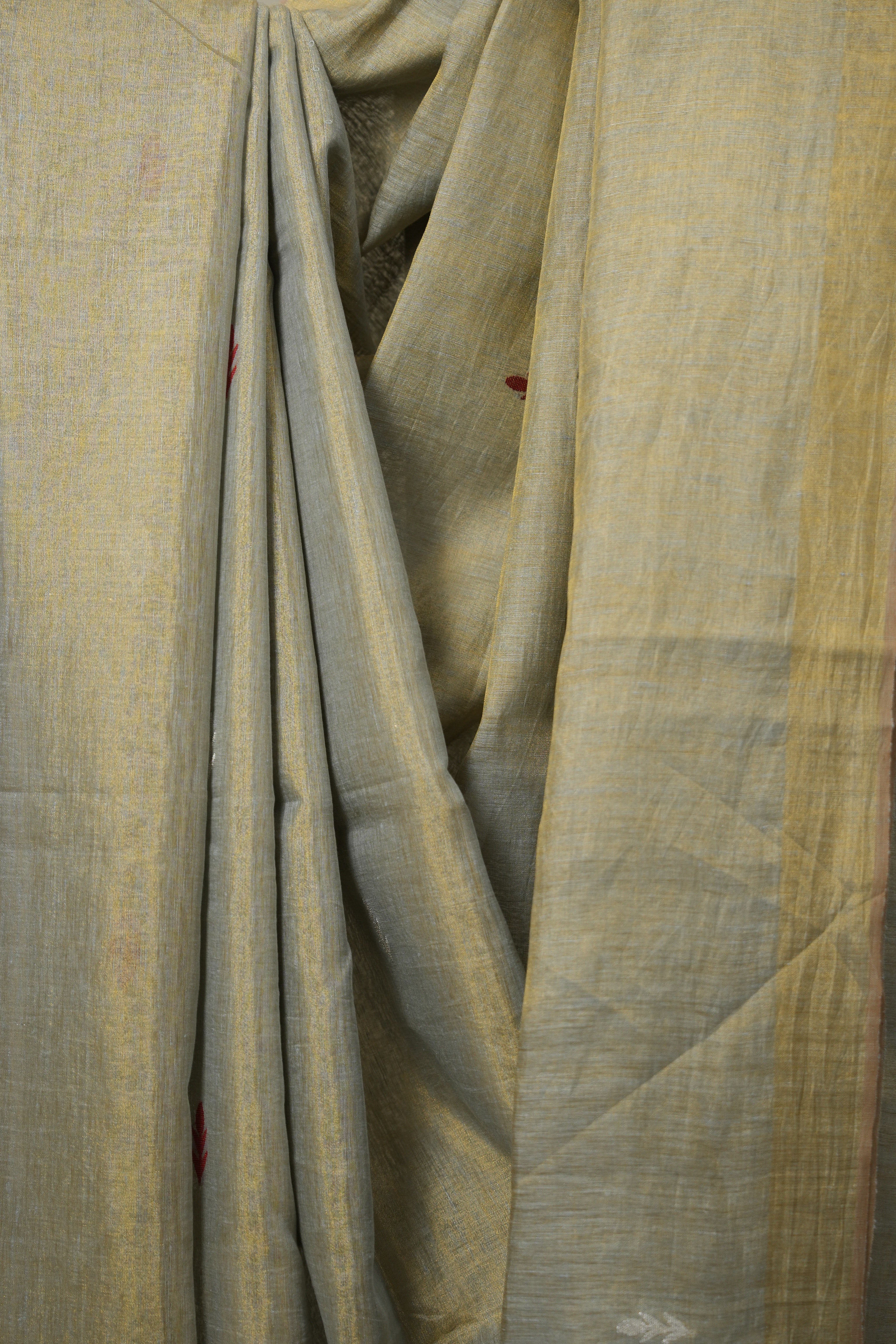 Two Tone Gold Blue Tissue Linen Jamdani Saree - SRTTGBTLJS148