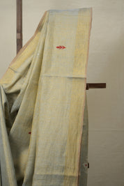 Two Tone Gold Blue Tissue Linen Jamdani Saree - SRTTGBTLJS148