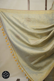 Two Tone Gold Blue Tissue Linen Jamdani Saree - SRTTGBTLJS148