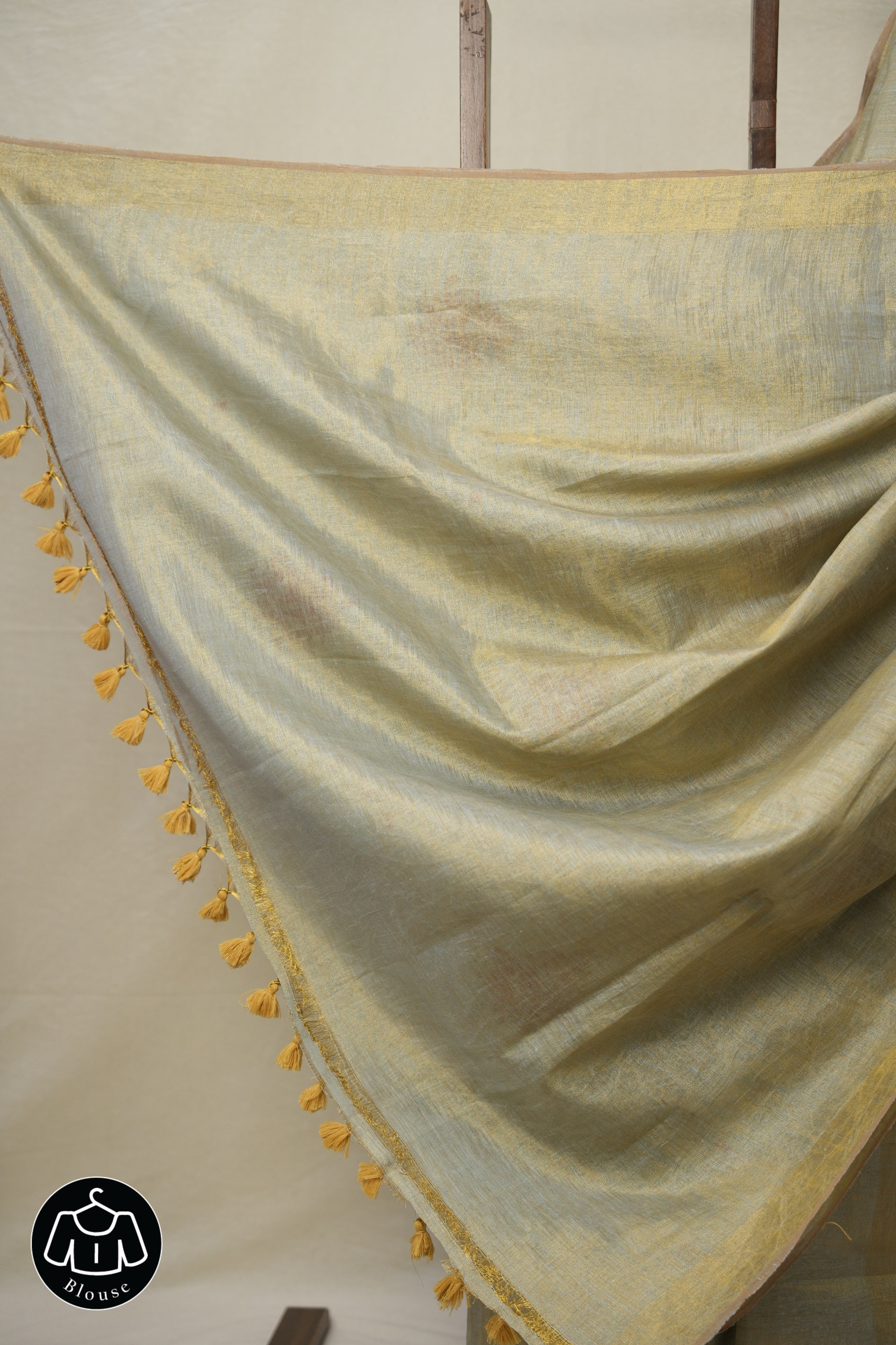 Two Tone Gold Blue Tissue Linen Jamdani Saree - SRTTGBTLJS148