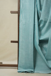Aqua Blue Tissue Linen Saree With Tassels-SRABTLS261
