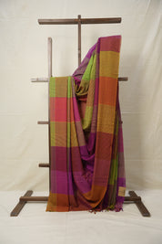 Green Pink Checks Bengal Cotton Saree - SRGPCBCS115