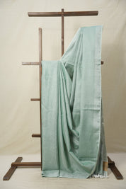 Light Rama Green Tissue Linen Saree With Tassels-SRLRGTLS262