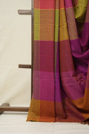 Green Pink Checks Bengal Cotton Saree - SRGPCBCS115