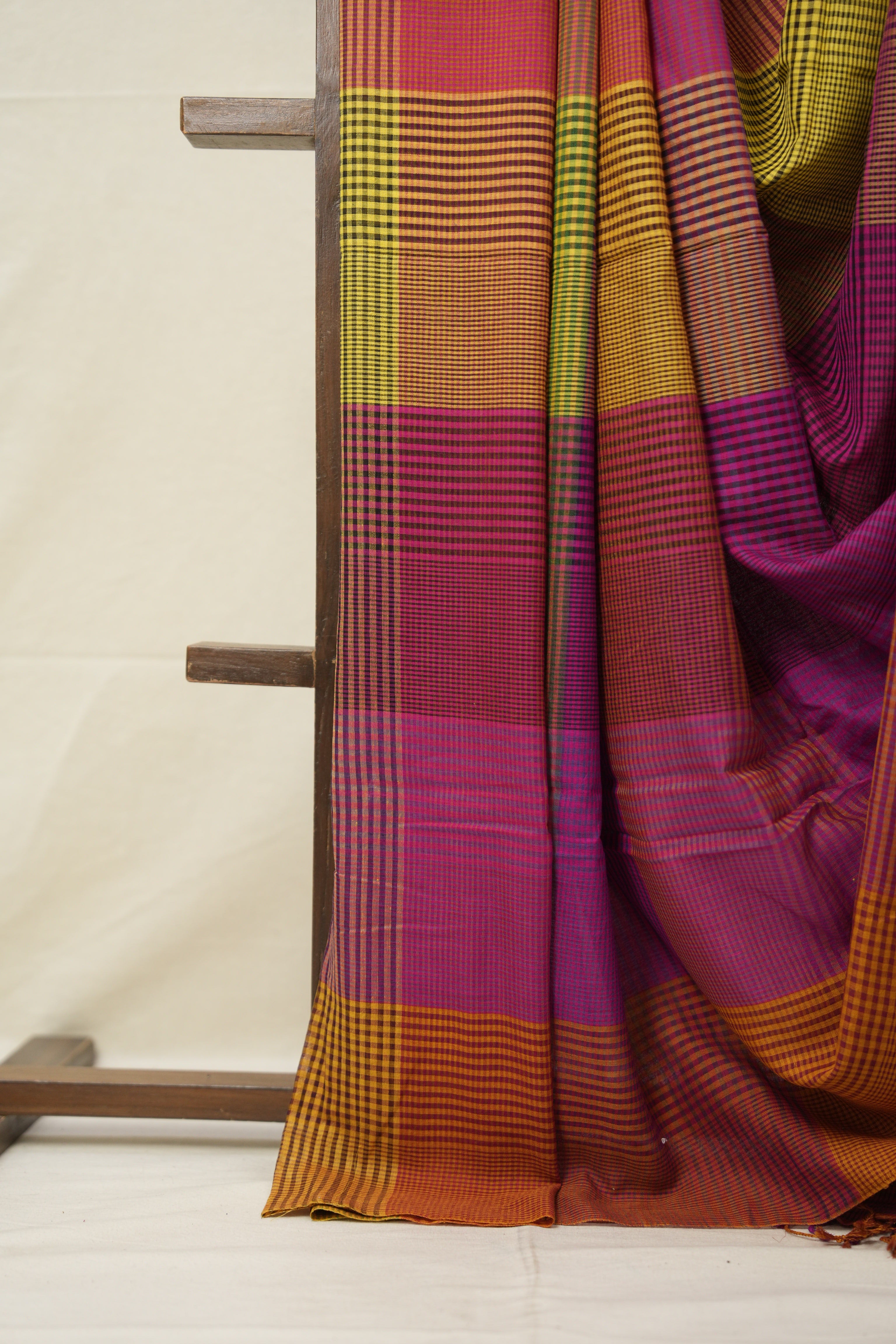 Green Pink Checks Bengal Cotton Saree - SRGPCBCS115