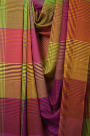 Green Pink Checks Bengal Cotton Saree - SRGPCBCS115