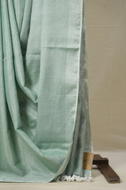 Light Rama Green Tissue Linen Saree With Tassels-SRLRGTLS262