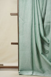Light Rama Green Tissue Linen Saree With Tassels-SRLRGTLS262
