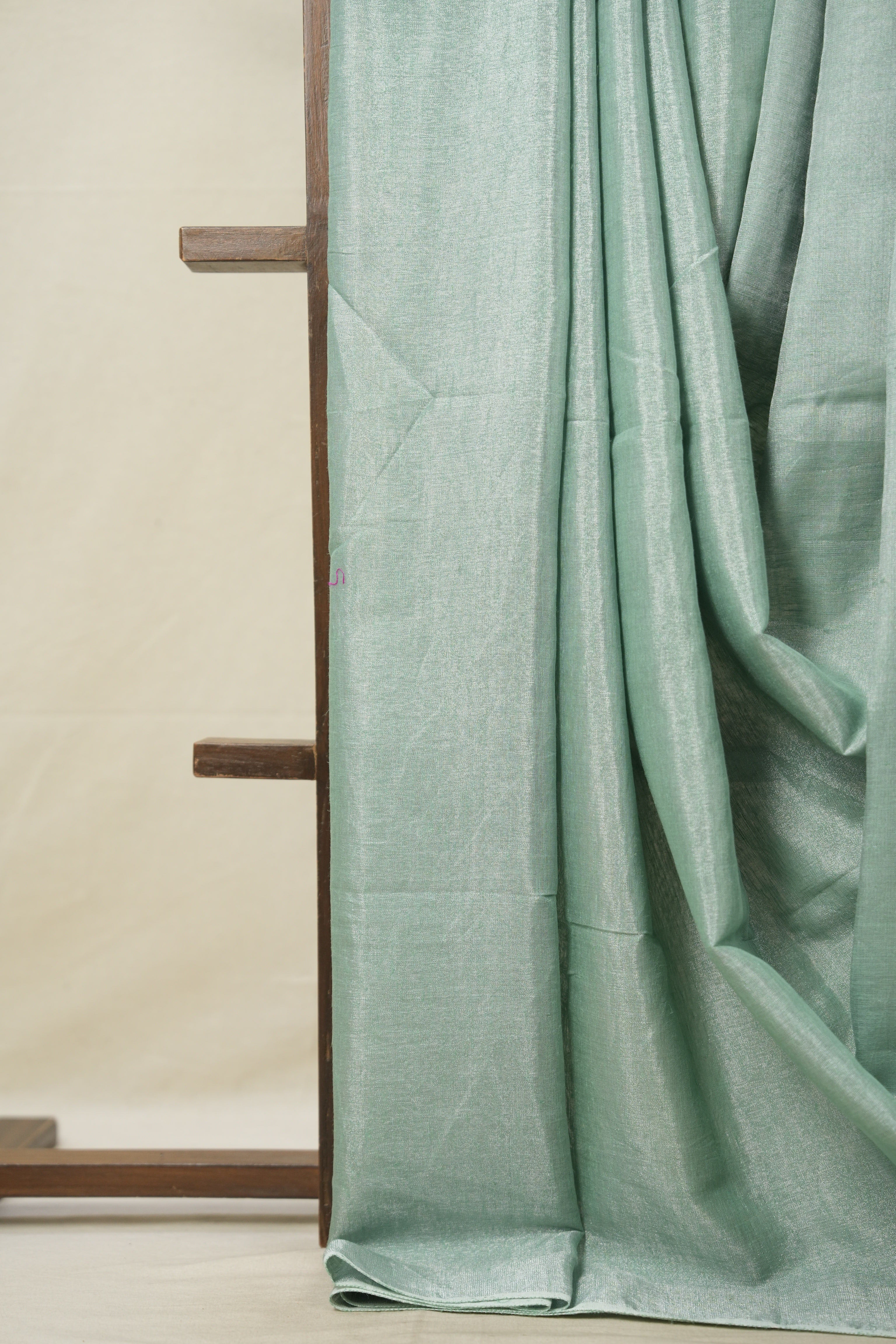 Light Rama Green Tissue Linen Saree With Tassels-SRLRGTLS262
