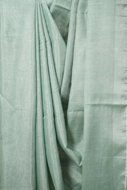 Light Rama Green Tissue Linen Saree With Tassels-SRLRGTLS262