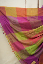 Green Pink Checks Bengal Cotton Saree - SRGPCBCS115