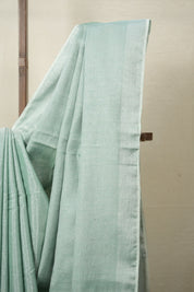 Light Rama Green Tissue Linen Saree With Tassels-SRLRGTLS262