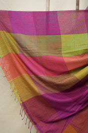 Green Pink Checks Bengal Cotton Saree - SRGPCBCS115