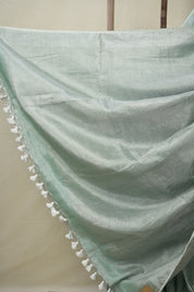 Light Rama Green Tissue Linen Saree With Tassels-SRLRGTLS262