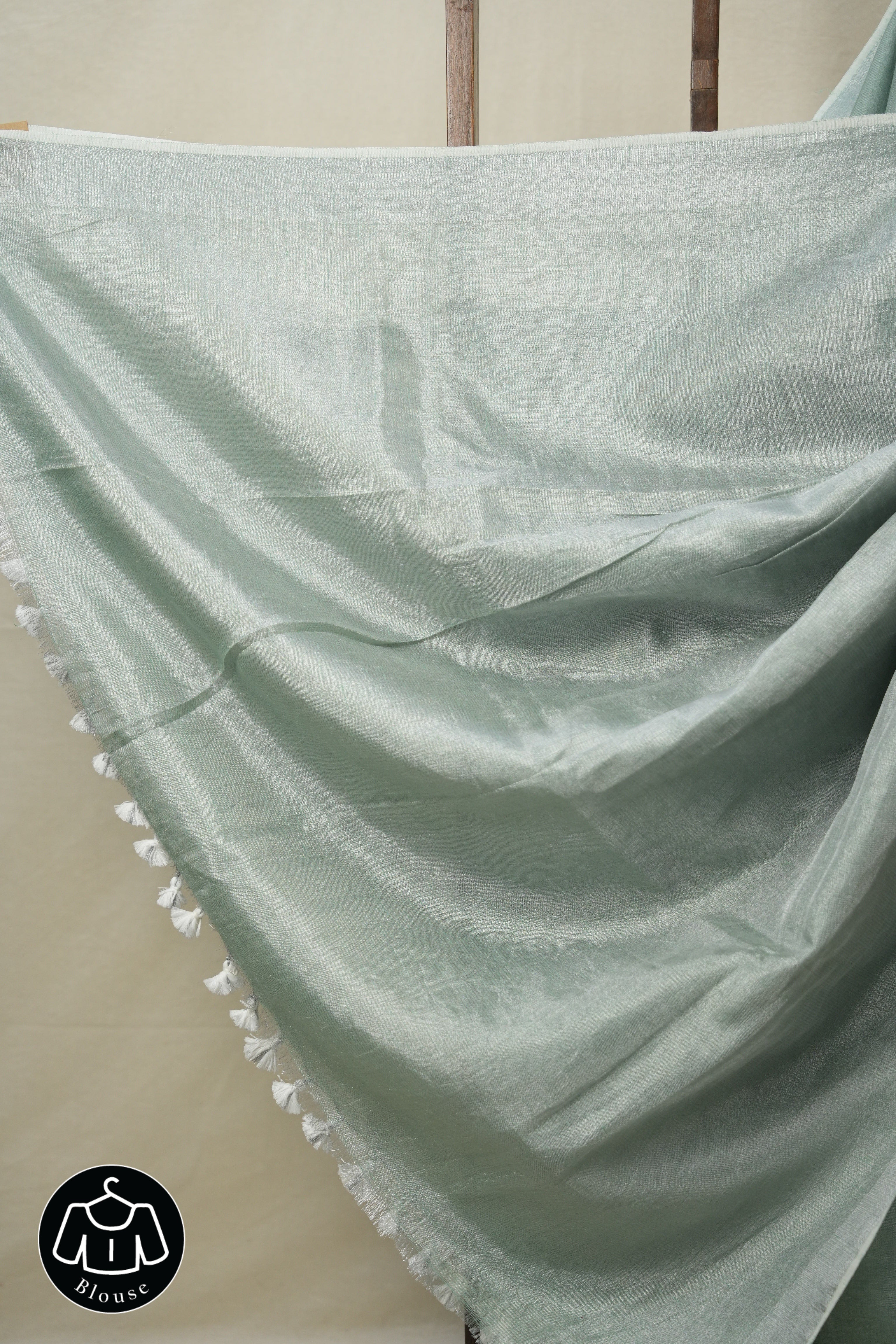 Light Rama Green Tissue Linen Saree With Tassels-SRLRGTLS262