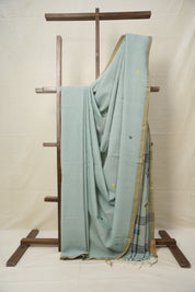 Light Rama Green Mul Cotton Jamdani Saree-SRLRGMCJS180