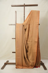Copper Tissue Linen Saree With Tassels-SRCTLS259