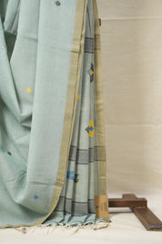 Light Rama Green Mul Cotton Jamdani Saree-SRLRGMCJS180