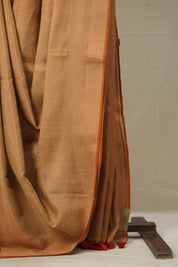 Copper Tissue Linen Saree With Tassels-SRCTLS259
